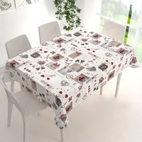 Biante Dekoračný obdĺžnikový obrus Porto PRT-015 Vínovo-sivé srdiečka na krémovom 120x180 cm
