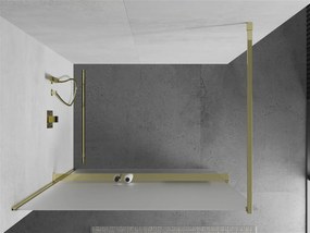 Mexen Kioto+, sprchová zástena s poličkou a držiakom na uteráky 140 x 200 cm, 8mm námraza sklo, zlatý profil, 800-140-121-50-30