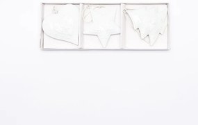 DECOLED Závesná kovová dekorácia, sada: hviezda, strom, srdce 7x7x1,2 cm