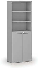 Kombinovaná kancelárska skriňa PRIMO GRAY, dvere na 3 poschodia, 2128 x 800 x 420 mm, sivá