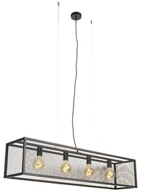 Priemyselné závesné svietidlo čierne 118 cm s mriežkou 4-svetlo - Cage