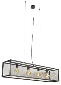 Priemyselné závesné svietidlo čierne 118 cm s mriežkou 4-svetlo - Cage