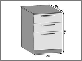 Kuchynská skrinka Belini spodná so zásuvkami 60 cm čierny lesk s pracovnou doskou  INF SDSZ60/1/WT/B/0/B1