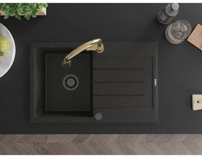 Mexen Bruno, 1-komorový granitový drez 795x495x200 mm a drezová batéria Elia, čierna-zlatá metalíza, 6513-75-670101-50-B