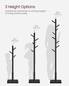 Stojací masívny drevený vešiak s nastavením výšky v čiernej farbe