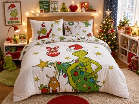 Jerry Fabrics Vianočné bavlnené obliečky 140x200 + 70x90 cm - Grinch "Grinchmas"