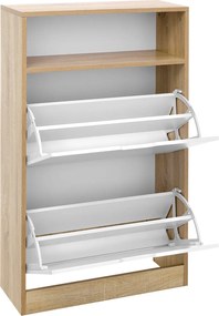 AKCIA Výklopný botník BOCO dekor dub a biela, 2 police II. akosť