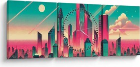 Obraz – Veľkomesto v pop-art štýle (s hodinami) (90x30 cm)