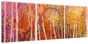 Obraz farebného lesa (s hodinami) (90x30 cm)