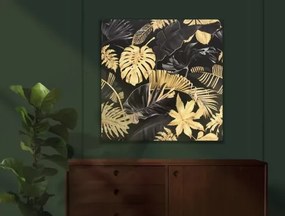 Obraz na plátne Čiernozlaté tropické listy, 80x80 cm%