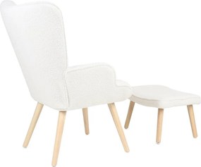 Relaxačné kreslo ušiak ROMEO II + taburet — masívne drevo, látka bouclé, prírodná / biela
