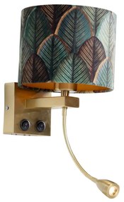 Nástenná lampa bronzová s velúrovým tienidlom s dizajnom listov a zlatým vnútorným priestorom - Brescia Combi