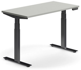 Výškovo nastaviteľný stôl QBUS, rovný, 1200x600 mm, čierny rám, svetlošedá