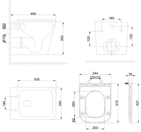 Invena Florina, závesná WC misa so Swirlflush 495x365x370 mm + toaletné sedadlo s pomalým zatváraním, biela, INV-CE-94-001-L