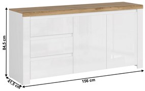 Komoda VILGO 2D3S, lesklá biela