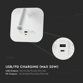 LED nástenné bodové svietidlo s USB portom LED/8W/230V 3000K biela