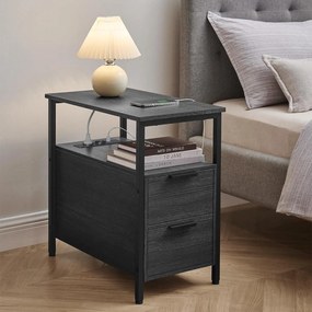 Príručný stolík, nočný stolík s káblom, 2 zásuvky, antracitovo sivý