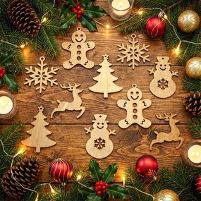 Krásne drevené vianočné ozdoby 10 ks