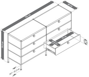 Kovová komoda »CN3« so 6 zásuvkami, biela