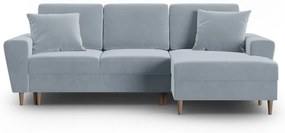 Svetlomodrá zamatová rozkladacia/s úložným priestorom rohová pohovka (pravý roh/s leňoškou) Kyoto – Cosmopolitan Design