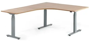Výškovo nastaviteľný rohový stôl MODULUS, 1600x2000 mm, strieborná, dub
