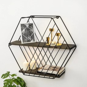 Nástenná polica ANEMONE VULGARIS čierna/tmavý orech