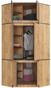 Rohová šatní skříň CLP 100 cm 6D dub craft