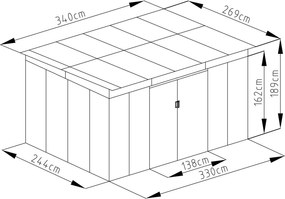 Záhradný domček G21 GRAH 915 - 340 x 269 cm, metalický šedý