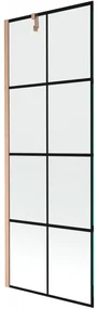 Mexen Next, 1-krídlová vaňová zástena 70 x 150 cm, 6mm číre sklo - čierny vzor, medená matná, 895-070-000-00-70-77