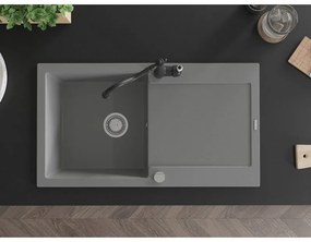 Mexen Leo, 1-komorový granitový drez 900x500x190 mm a drezová batéria Carla, šedá, 6501-71-670700-70