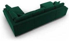 Zelená zamatová rozkladacia/s úložným priestorom rohová pohovka (pravý roh/do "U") Kyoto – Cosmopolitan Design