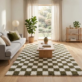 Tmavozelený/krémovobiely koberec 160x230 cm Grida – ESTE