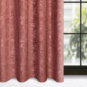 Zamatový záves staroružovej farby s motívom listov na kruhy 140 x 250 cm