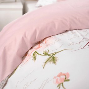 Goldea bavlnené posteľné obliečky duo - pivonky s textami s púdrovo ružovou 140 x 200 a 70 x 90 cm