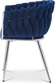 Zamatové jedálenské kreslo ORION VELVET so striebornými nohami, tmavomodré