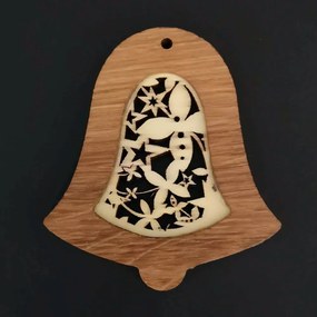 AMADEA Drevená ozdoba z masívu s vkladom - zvonček s ornamentom 8 cm