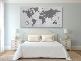 Obraz mapa sveta s kompasom v retro štýle v čiernobielom prevedení Varianta: 100x50