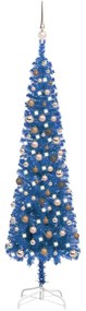 Úzky vianočný stromček s LED a sadou gulí modrý 210 cm 3078078