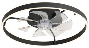 Stropný ventilátor čierny 70 cm vrátane stmievateľnej LED s diaľkovým ovládaním - Maddy