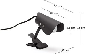 Čierna kovová stolová lampa s klipom (výška 16 cm) Jula – Kave Home