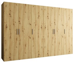 Šatníková skriňa 300 cm Borry 1 (dub artisan + strieborná). Akcia -20%. Vlastná spoľahlivá doprava až k Vám domov. 1125790