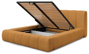 Čalúnená dvojlôžková posteľ s úložným priestorom s roštom 140x190 cm v horčicovej farbe Denali – Bobochic Paris