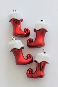 Červeno biele závesné vianočné čižmy 8cm 4ks