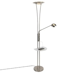 Stojaca lampa z ocele s ramenom na čítanie vrátane LED a USB portu - Sevilla