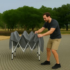 Záhradný pavilónový stan 3x3 m s automaticky rozťahovacou strechou, sivý, MultiGarden