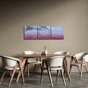 Obraz - Krajina s tulipánovými poľami (s hodinami) (90x30 cm)