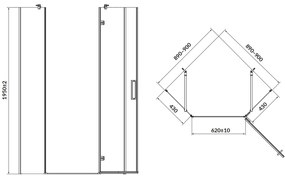 Cersanit Jota, 5-uhoľníkový sprchovací kút 90x90x195 cm, pravé dvere, 6mm číre sklo, chrómový profil, S160-013