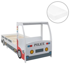 Detská posteľ v tvare policajného auta s matracom 90x200cm 7zón