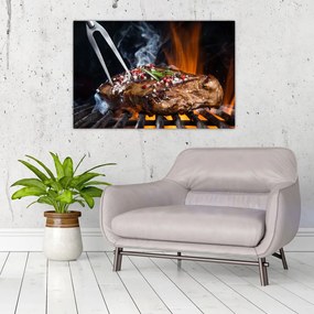Obraz steaku na grile (90x60 cm)