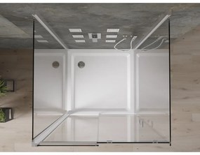 Mexen Omega, 3-stenový sprchovací kút s posuvnými dverami 100 (dvere) x 100 (stena) x 190 cm, 8mm číre sklo, chrómový profil + biela sprchová vanička SLIM, 825-100-100-01-00-3s-4010